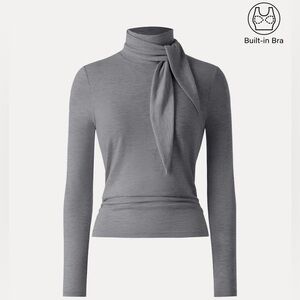 OGL Ruched Long Sleeve Brami with Scarf Heather Grey Size M